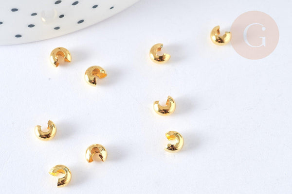 Caches perles à écraser laiton doré 4mm, x50 (4.5gr) (G7317)