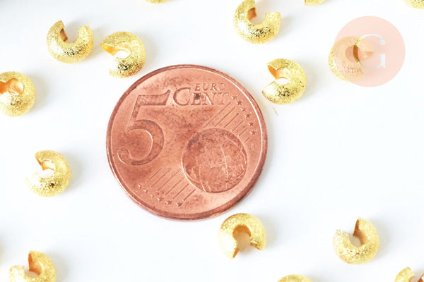 Caches perles texturées à écraser en laiton doré 5mm, x20 (G6860)