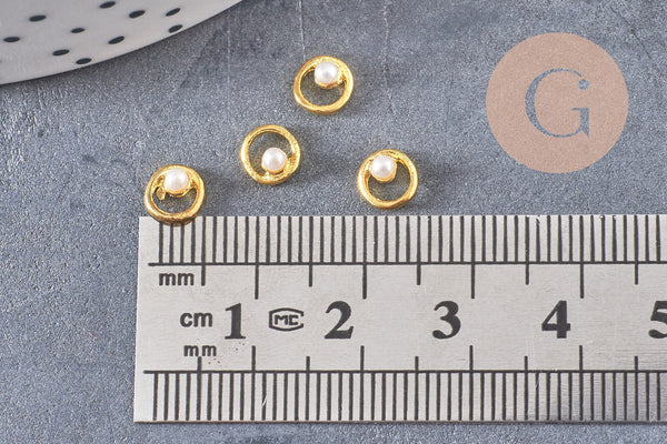 Cercle à coller zamac doré et perle 5.5mm, x2 G5296