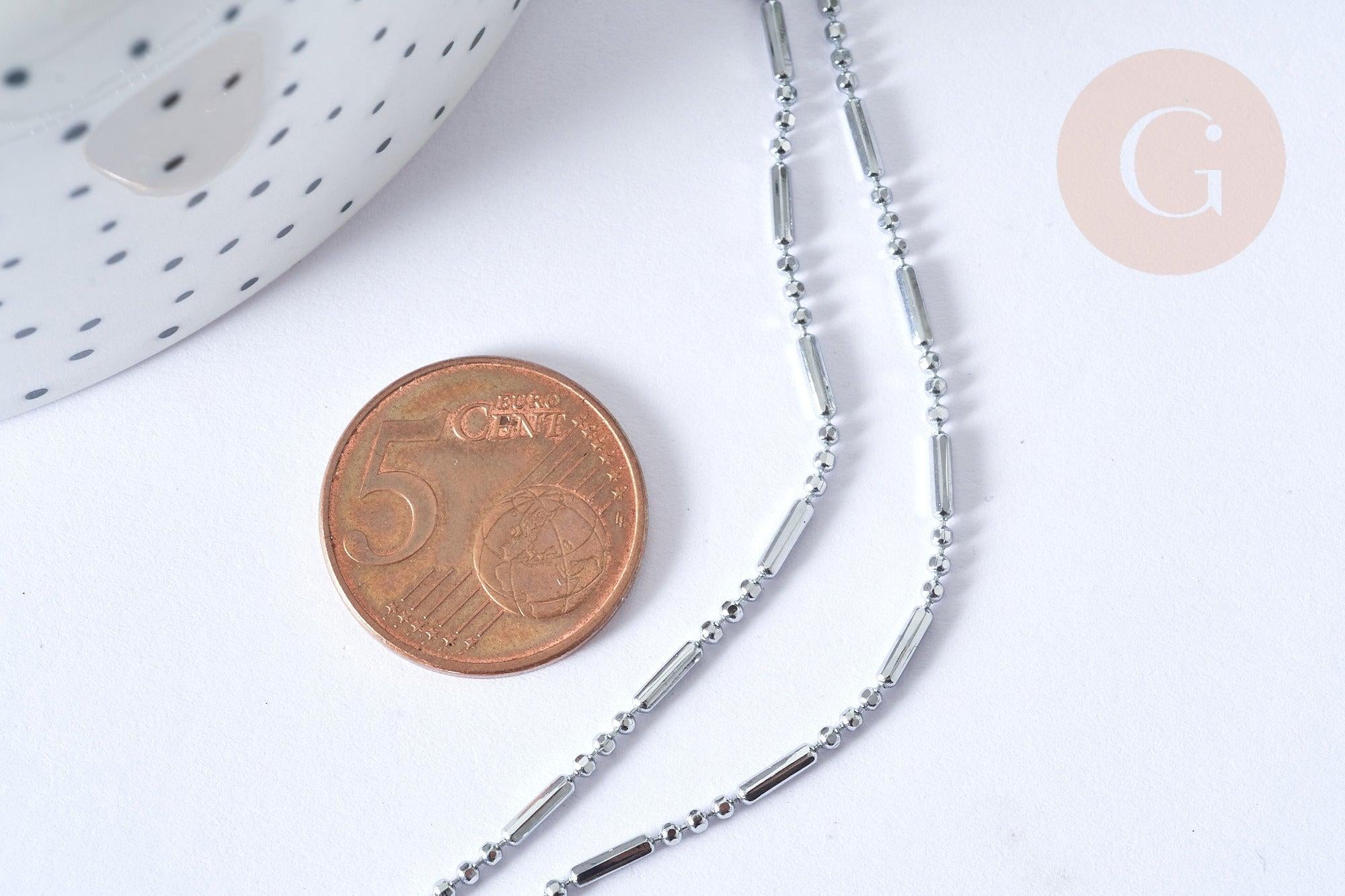 Collier chaine Boule bambou acier 304 inoxydable platine 45,7cm, x1 (G8021)