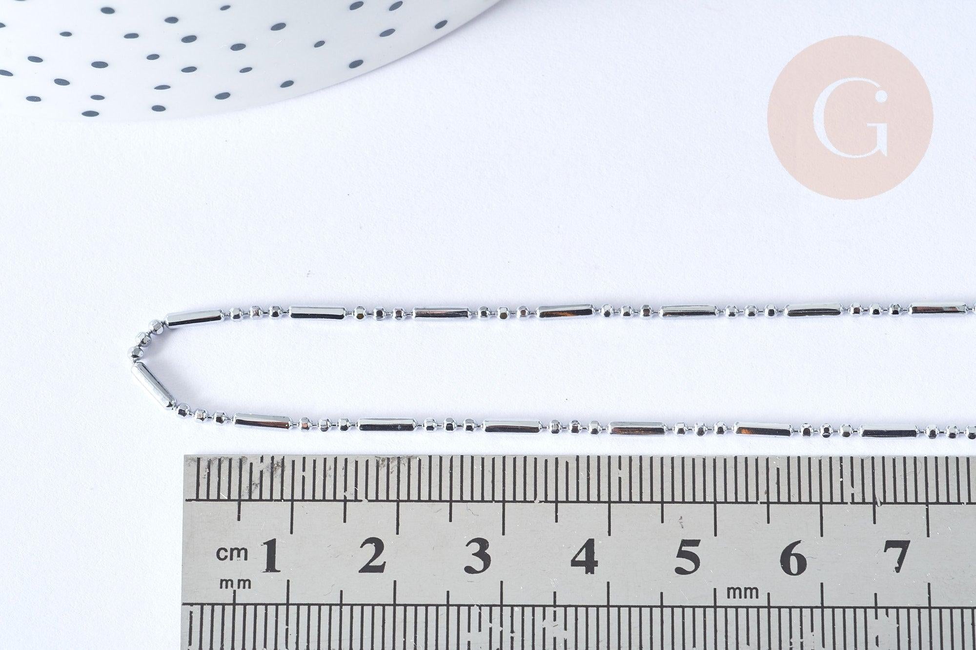 Collier chaine Boule bambou acier 304 inoxydable platine 45,7cm, x1 (G8021)