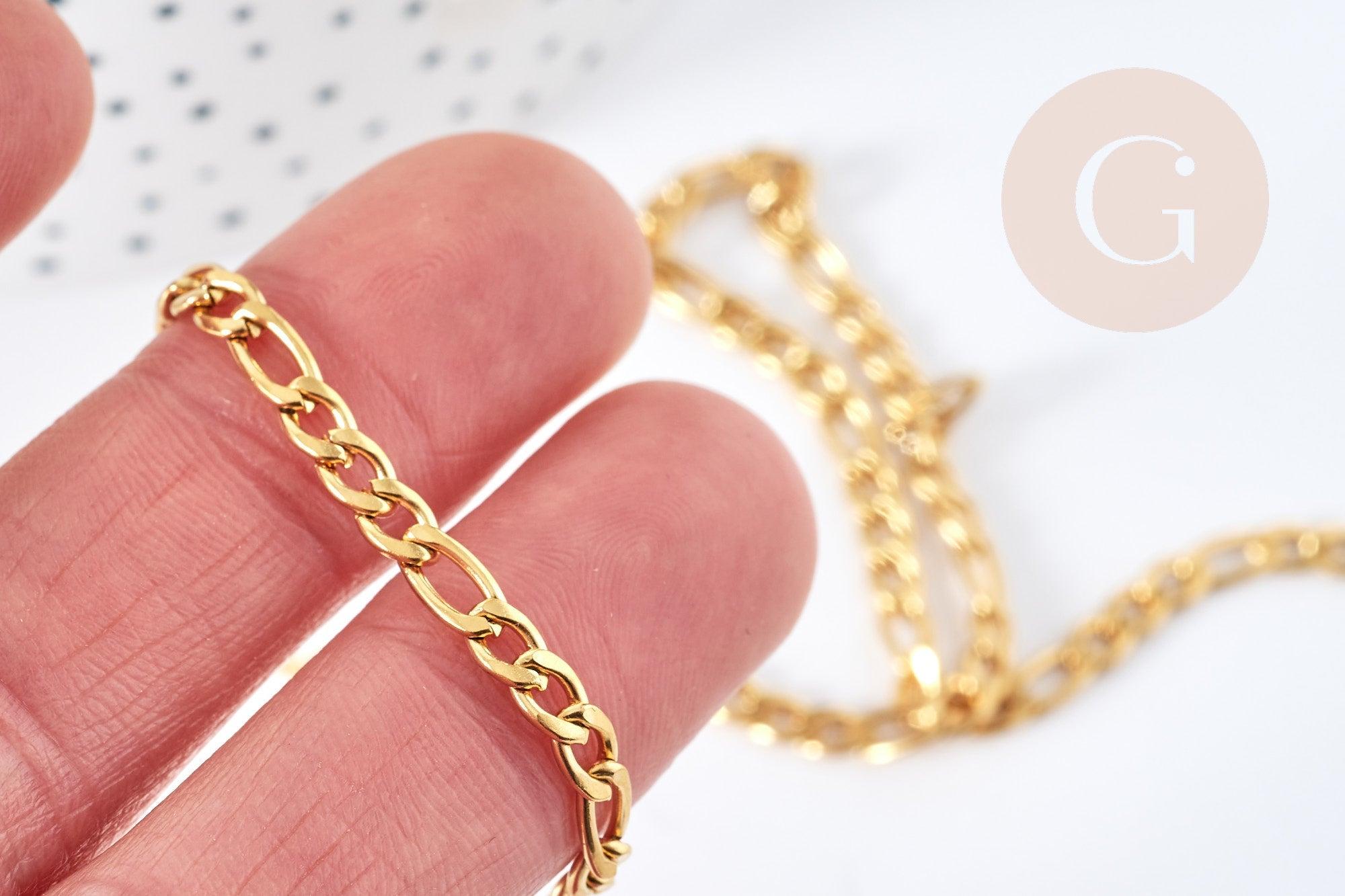 Chaine Figaro acier inoxydable dorée IP 14 carats 4mm, x1 metre (G8372)