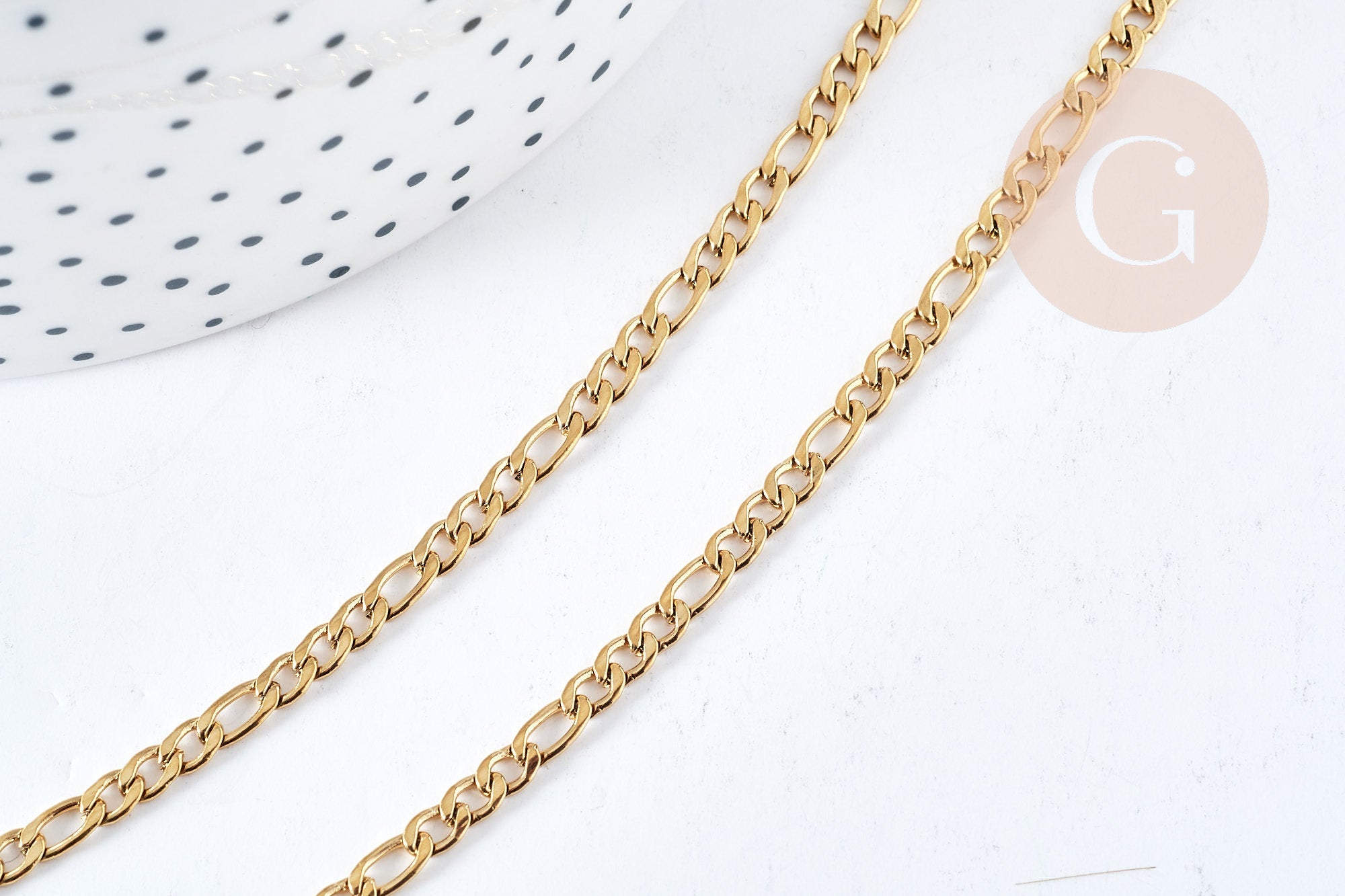 Collier Chaine Figaro complète avec fermoir acier 304 inoxydable doré IP 3mm,45.5cm, création collier acier inoxydable, x1 G8794