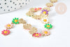 Chaine Fleur marguerite laiton doré émail multicolore 13,5~14mm, x1 mètre (G7451)