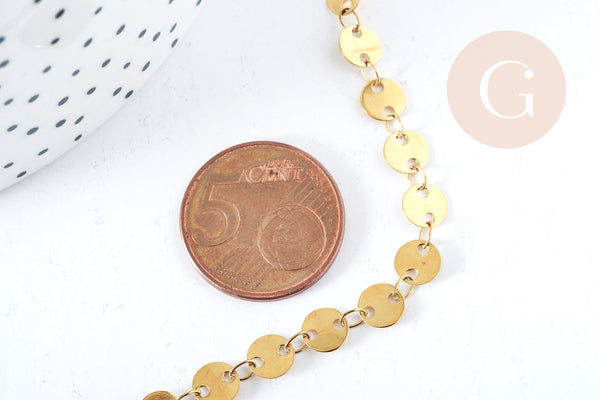 Chaine Pastille avec fermoir acier 304 inoxydable doré 6mm-45cm,chaine complète avec fermoir en acier, x1 G8779