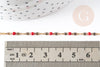 Chaine acier 304 dorée IP 14K fantaisie résine rouge 2mm, x1 mètre (G1566)
