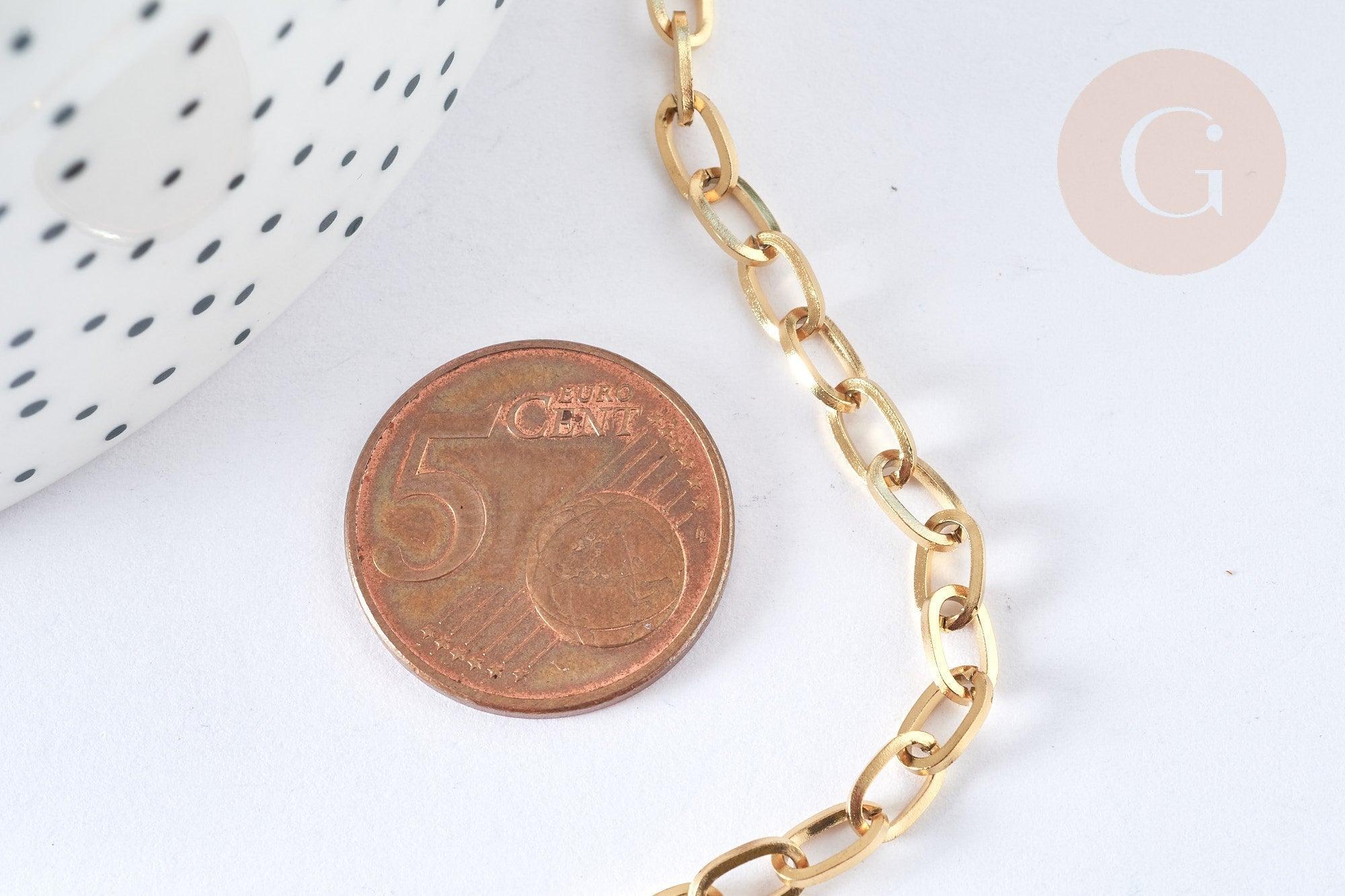Chaine acier 304 inoxydable IP doré 18k maille ovale 7mm, x1 mètre (G8415)