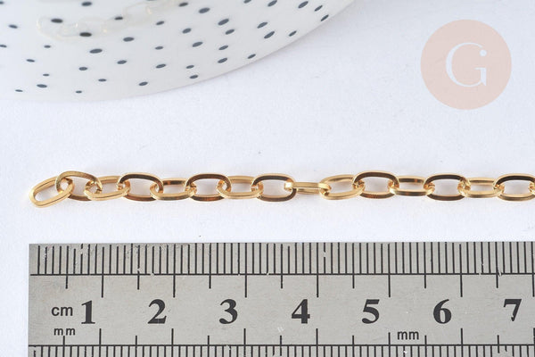 Chaine acier 304 inoxydable IP doré 18k maille ovale 7mm, x1 mètre (G8415)