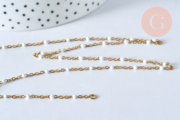 Chaine acier 304 inoxydable doré 14k résine blanche 2mm-45cm, x1 (G1732)
