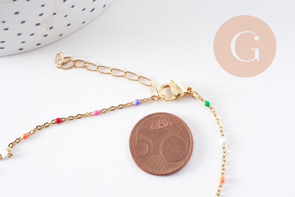 Chaine acier 304 inoxydable doré 14k résine multicolore 2mm-41cm, x1 (G10240)
