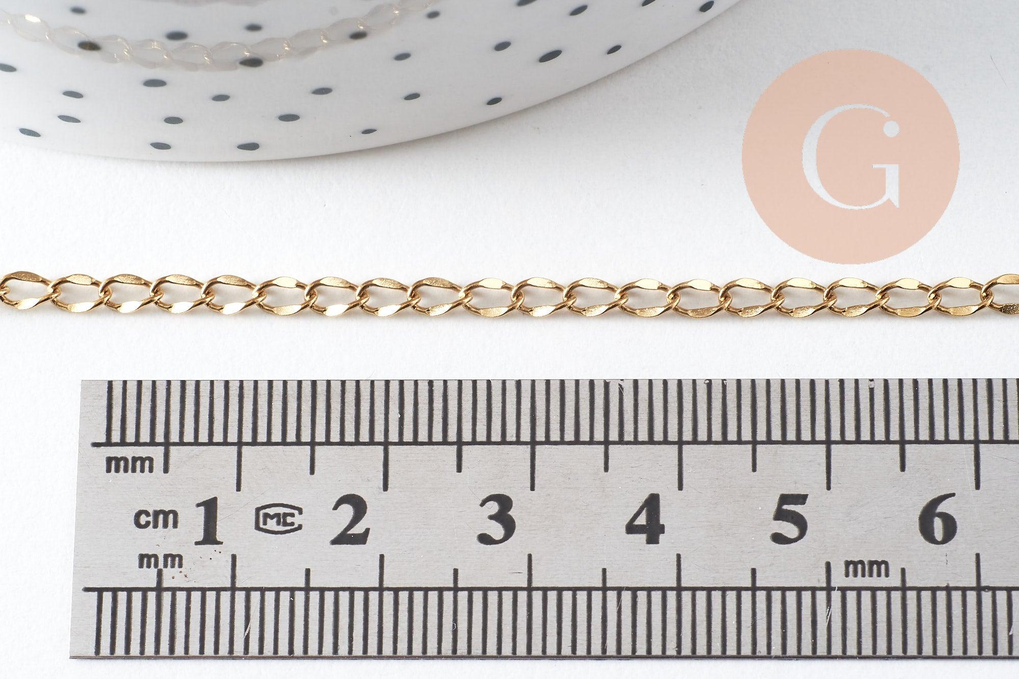 Chaine maille courbe large acier 304 inoxydable doré IP 14K 5mm, x1 mètre (G3146)