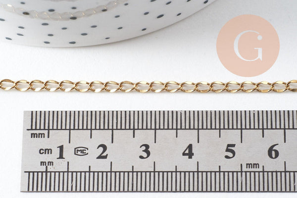 Chaine acier 304 inoxydable doré IP 14K fantaisie maille courbe large 5mm, x1 mètre (G3146)
