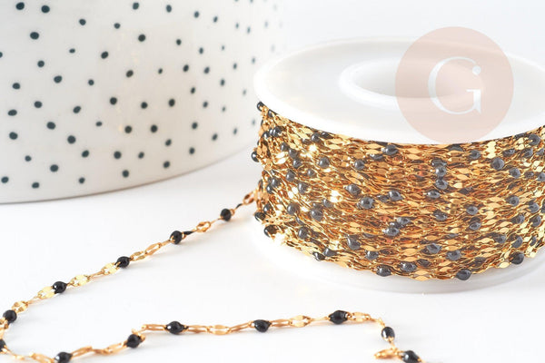 Chaine acier 304 inoxydable doré IP 14K résine noire 2mm, x1 mètre (G0103)