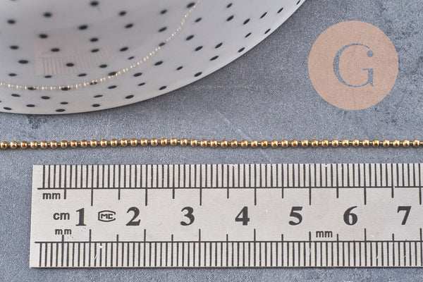 Chaine acier boule 1.4mm dorée 14k, x1 mètre (G1562)