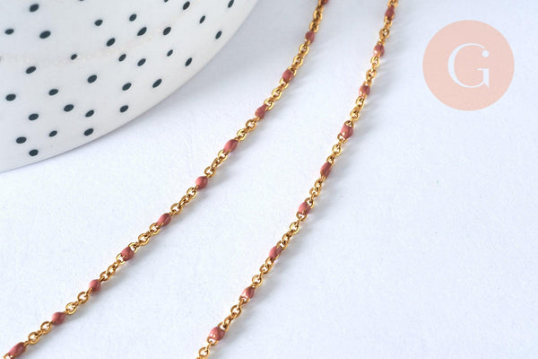 Chaine acier doré 304 inoxydable 14 carats complète résine rose 1.5mm-45.5cm,chaine dorée, x1, G0327