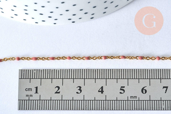 Chaine acier doré 304 inoxydable 14 carats complète résine rose 1.5mm-45.5cm,chaine dorée, x1, G0327
