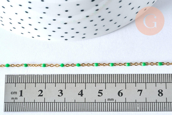 Chaine acier dorée 14k résine colorée vert,chaine collier, fantaisie, chaine complète,2mm, 45cm, x1 G2417