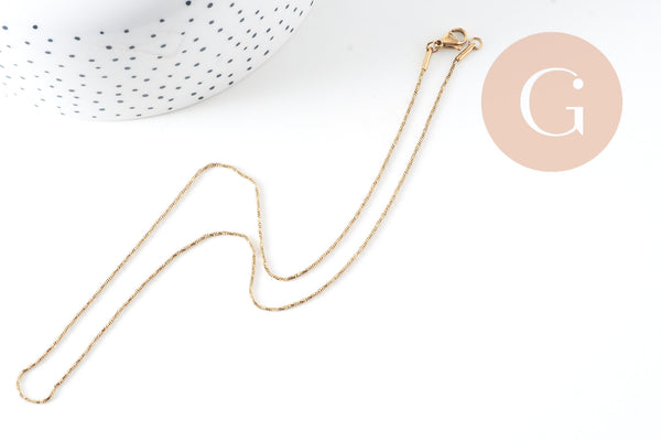 Chaine acier dorée 14k serpent,fourniture créative,chaine collier,sans nickel,chaine fantaisie,acier, chaine complète,1mm,43cm-G1100