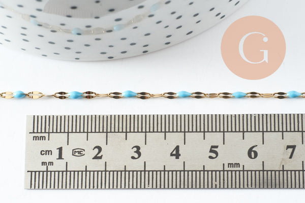 Chaine acier inoxydable 304 doré IP 14k fantaisie résine bleue 2mm, x1 mètre (G0940)