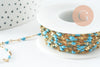 Chaine acier inoxydable 304 doré IP 14k fantaisie résine bleue 2mm, x1 mètre (G0940)