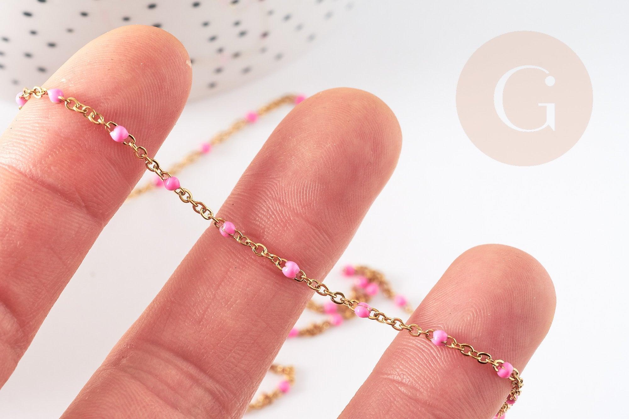 Chaine acier inoxydable 304 doré IP 14k fantaisie résine rose 1.5mm, x1 mètre (G1492)