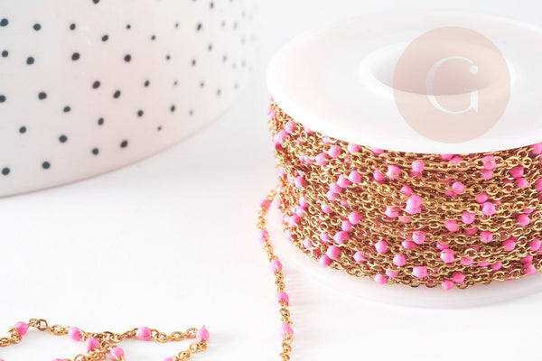 Chaine acier inoxydable 304 doré IP 14k fantaisie résine rose 1.5mm, x1 mètre (G1492)