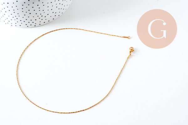 Chaine acier inoxydable doré 14k serpent 1mm-42.5cm, x1 (G1101)