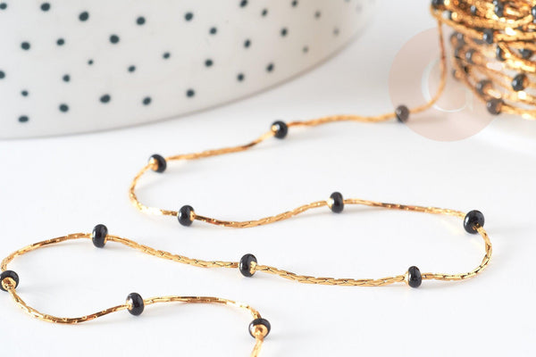 Chaine acier inoxydable doré IP 14 carats fantaisie résine noire 0.5-1.mm, x1 mètre (G5446)