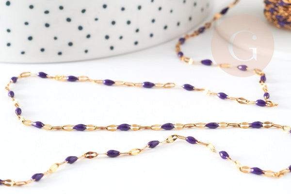 Chaine acier inoxydable doré IP 14K fantaisie résine violette 2mm, x1 mètre (G1508)