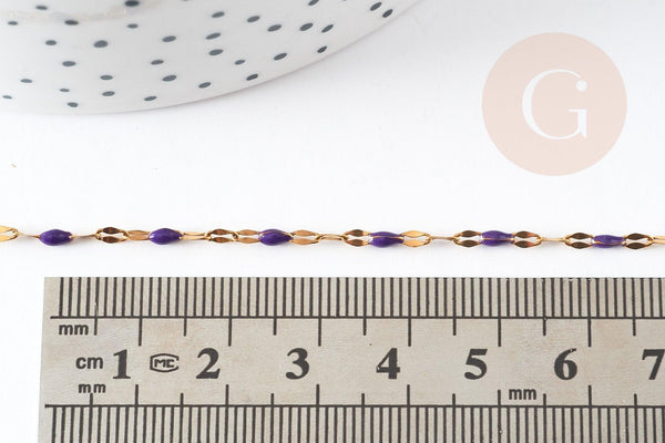 Chaine acier inoxydable doré IP 14K fantaisie résine violette 2mm, x1 mètre (G1508)