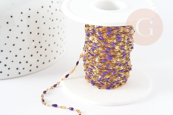 Chaine acier inoxydable doré IP 14K fantaisie résine violette 2mm, x1 mètre (G1508)