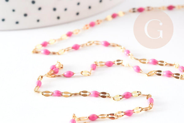 Chaine acier inoxydable doré IP 14k résine rose foncé 2mm, x1 mètre (G1035)