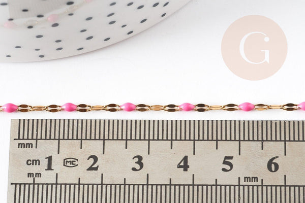 Chaine acier inoxydable doré IP 14k résine rose foncé 2mm, x1 mètre (G1035)