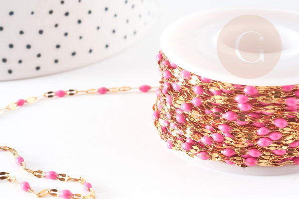 Chaine acier inoxydable doré IP 14k résine rose foncé 2mm, x1 mètre (G1035)