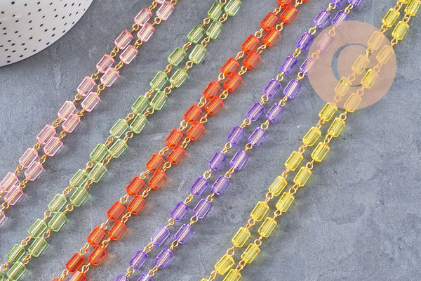 Chaine acrylique transparente tube laiton doré 8,5mm , création bijoux coloré, x1 mètre (G7220)