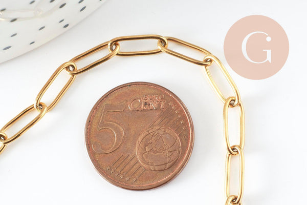 Chaine avec fermoir acier 304 inoxydable doré maille rectangle 55cm,chaine collier inoxydable, chaine large,chaine complète, x1 G9407