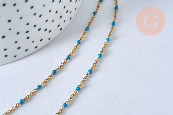 Chaine avec fermoir acier inoxydable doré IP 14k complète résine turquoise 1.5mm-45cm, x1 (G5409)