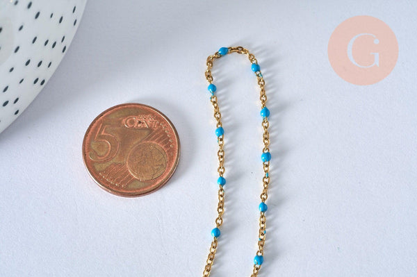 Chaine avec fermoir acier inoxydable doré IP 14k complète résine turquoise 1.5mm-45cm, x1 (G5409)