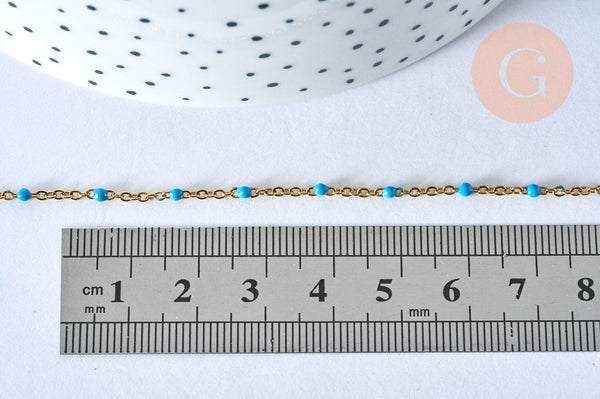 Chaine avec fermoir acier inoxydable doré IP 14k complète résine turquoise 1.5mm-45cm, x1 (G5409)