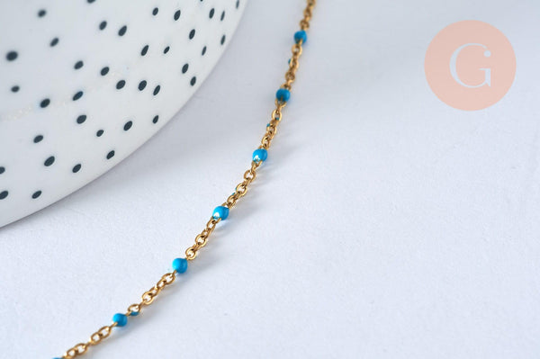Chaine avec fermoir acier inoxydable doré IP 14k complète résine turquoise 1.5mm-45cm, x1 (G5409)