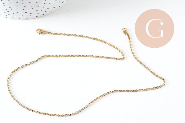 Chaine avec fermoir acier inoxydable doré IP 14k forçat 1.9mm/45cm,x1 (G2088)