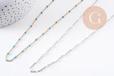 Collier Chaine avec fermoir acier inoxydable platine résine blanche 2mm-40.5cm, x1 (G10529)