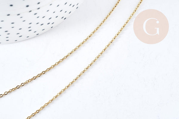 Chaine avec fermoir forçat acier inoxydable 304 doré PVD 1.5mm - 45cm, x1 (G8778)