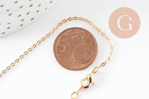 Chaine avec fermoir forçat cuivre dorée 16K 0.5microns collier 1.8mm/45cm, x1 (G5341)