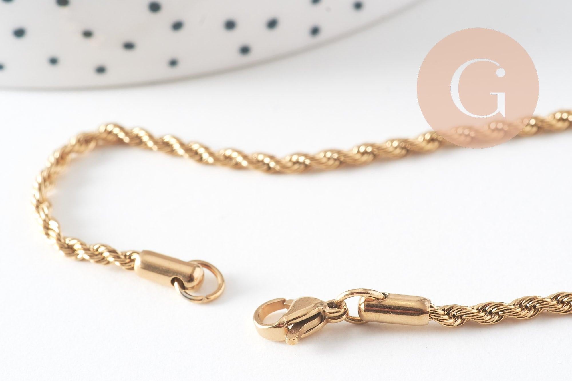Collier Chaine avec fermoir torsadée acier inoxydable doré 14k 2.5mm/50cm x1 (G1474)