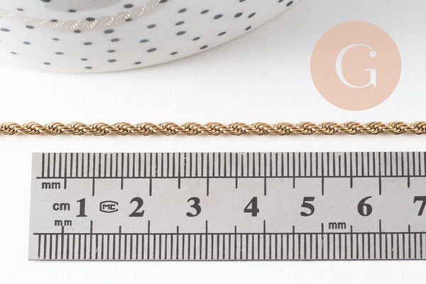 Chaine avec fermoir torsadée acier inoxydable doré 14k 2.5mm/50cm x1 (G1474)