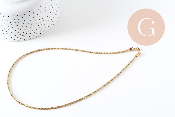 Chaine avec fermoir torsadée acier inoxydable doré 14k 2.5mm/50cm x1 (G1474)