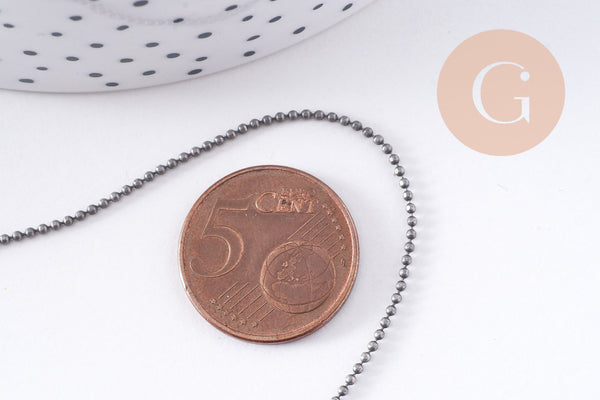 Chaine boule VINTAGE laiton gris metalgun facetté 1.2mm, x1 metre (G10587)