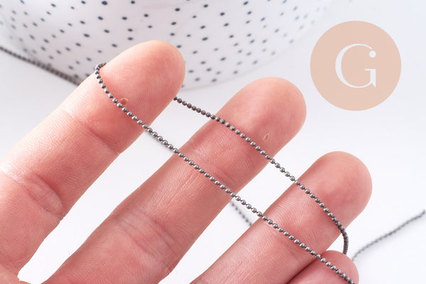 Chaine boule VINTAGE laiton gris metalgun facetté 1.2mm, x1 metre (G10587)