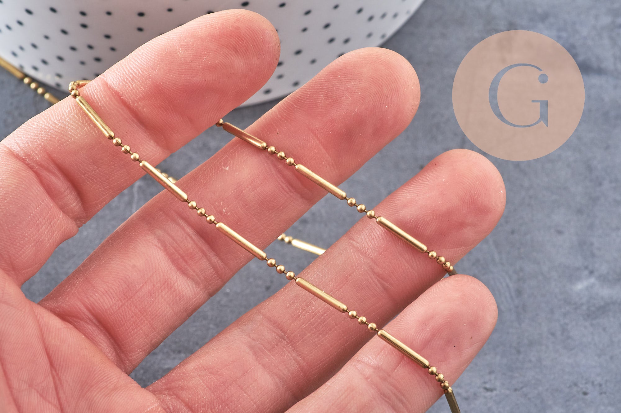 Chaine boule bambou laiton brut, chaine bijou, sans nickel, grossiste,1.5mm, x 5Mètres (G0067)